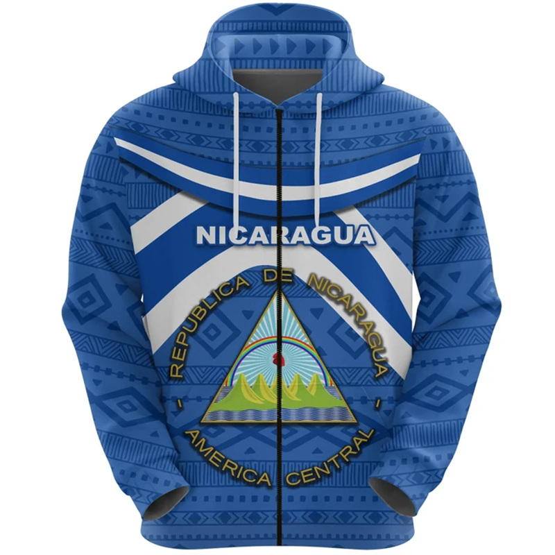 Street Fashion Zip Up Hoodie - เสื้อสเวตเตอร์มีฮู้ดแขนยาวมีฮู้ด Ni nicaragua แนวสตรีทพิมพ์ลายเสื้อฮิปฮอปมีฮู้ดแฟชั่นมีซิป