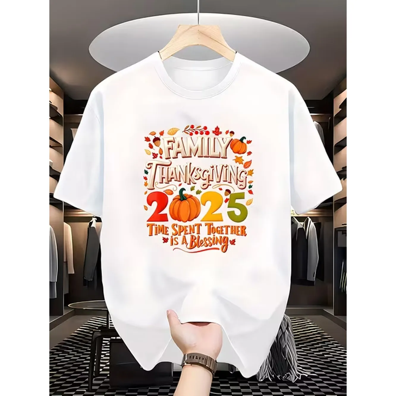 Street Fashion Events - เสื้อยืดผู้ชาย สีขาว ผ้าฝ้ายแท้ คอกลม พิมพ์ลายสโลแกนอนิเมะสำหรับวันขอบคุณพระเจ้า สวมใส่สบาย