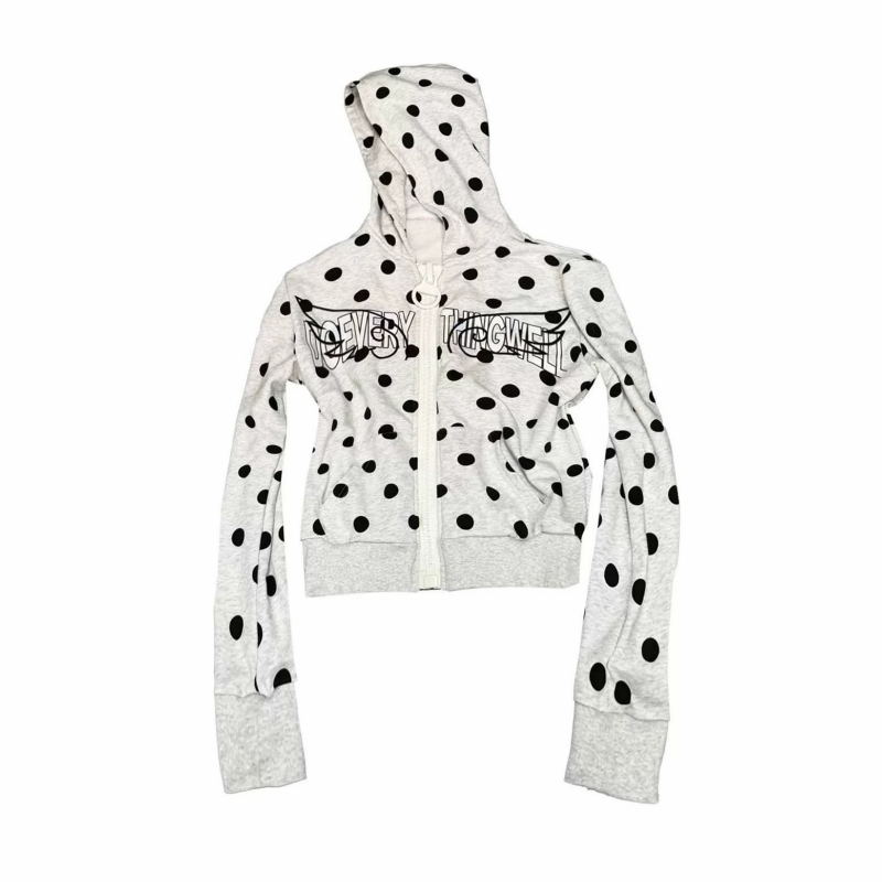 Street Fashion Zip Up Hoodie - แฟชั่นสตรีทสไตล์อเมริกันเรโทรยอดนิยมสำหรับชาย/หญิง ยุค 2000 ฮาราจูกุ เสื้อคาร์ดิแกนมีฮู้ดลายจุดพร้อมซิป เสื้อฮู้ดอเนกประสงค์
