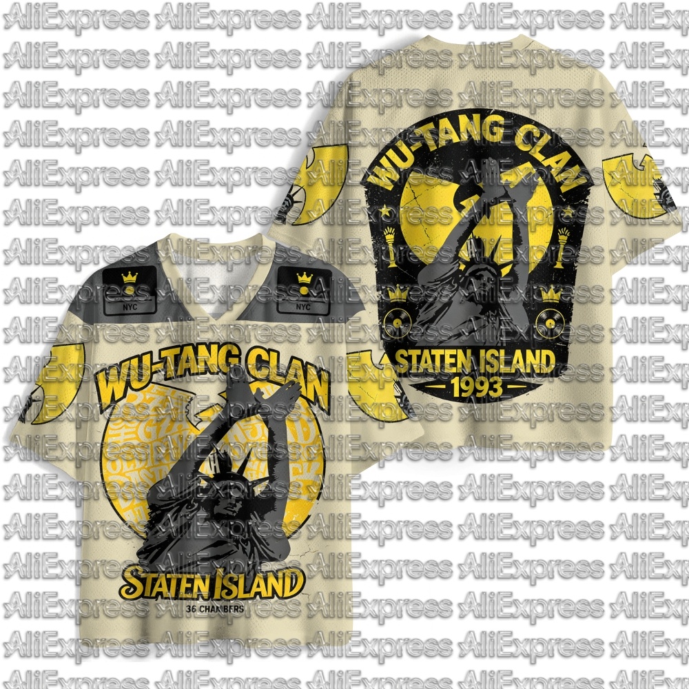 Street Fashion News - เสื้อยืดแขนสั้นคอวีผ้าตาข่ายลาย Wu Tang ปี 1993 สไตล์ฮิปฮอปแร็ปนิวยอร์กย้อนยุค