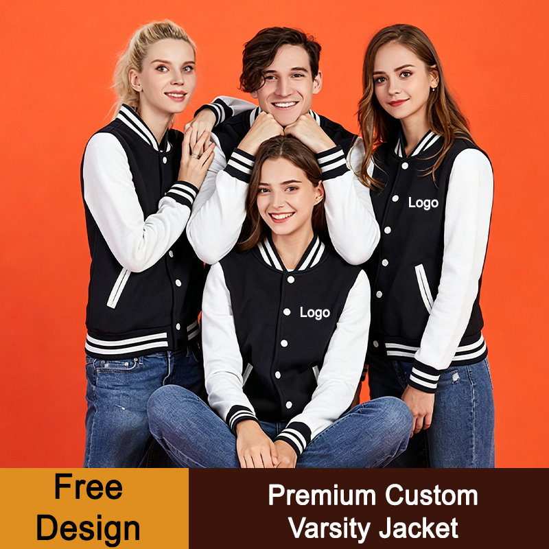 Street Fashion Logo Design - เสื้อแจ็คเก็ตสไตล์นักเรียนสั่งทำพิเศษระดับพรีเมียม แฟชั่นผู้ชาย ดีไซน์โลโก้เฉพาะตัว เสื้อเบสบอลแขนยาว เสื้อโค้ทลำลองสไตล์สตรีทสำหรับคู่รัก