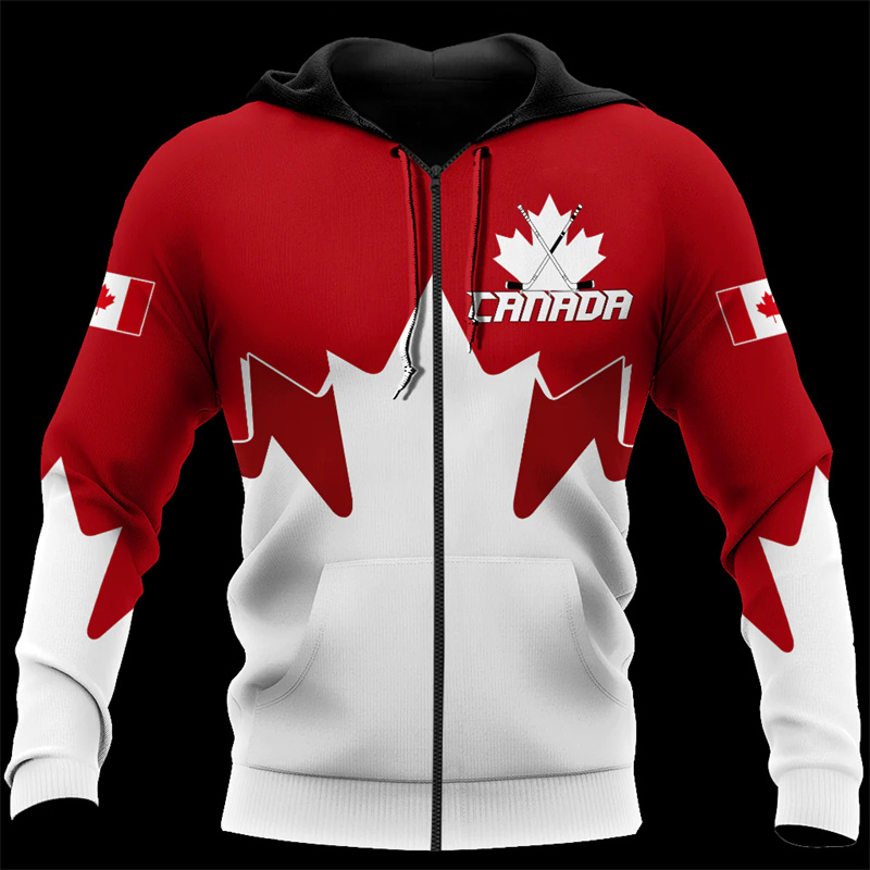 Street Fashion Zip Up Hoodie - เสื้อสเวตเตอร์แนวสตรีทเสื้อสวมหัวเสื้อสเวตเตอร์แนวสตรีทแฟชั่นผู้ชายผู้หญิงเสื้อฮู้ดแบบมีซิปใบเมเปิล3D แคนาดามาใหม่