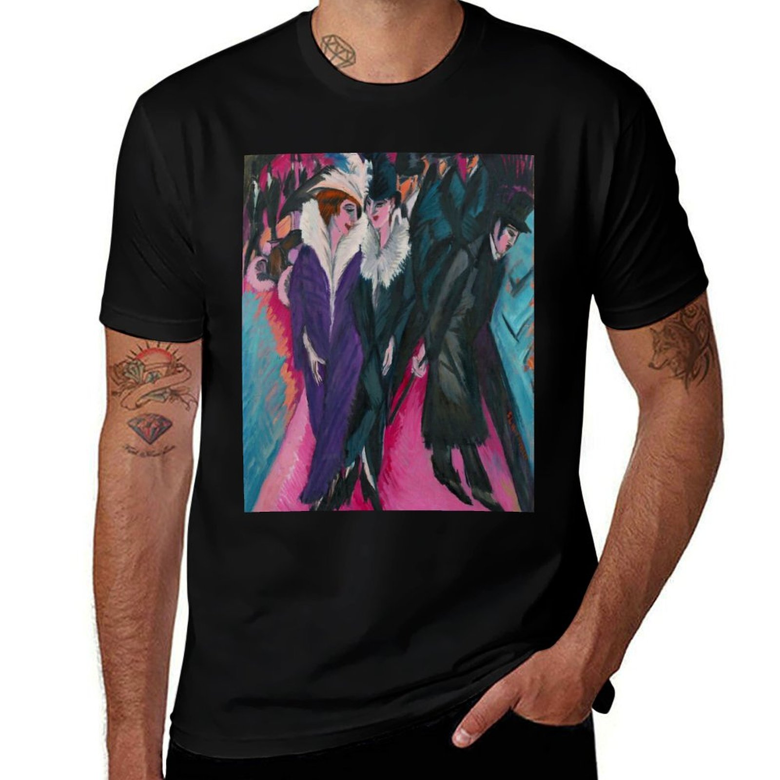 Street Fashion Berlin - เสื้อยืดลายพิมพ์แฟชั่น แขนสั้น ลำลอง รุ่นถนนเออร์นสต์ ลุดวิก คิร์ชเนอร์