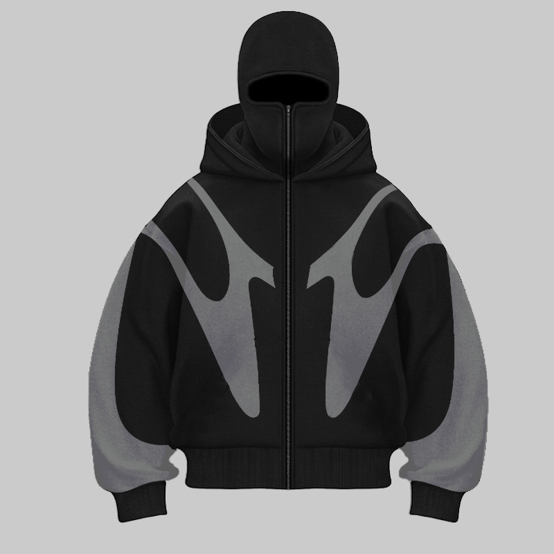 Street Fashion Zip Up Hoodie - Retro พิมพ์รูปแบบปีศาจหมวกคู่สไตล์ Hoodie Y2k Harajuku Casual
