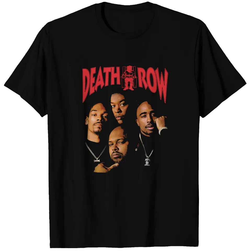 Street Fashion Magazines - เสื้อยืดพิมพ์ลายสีดำลายปกนิตยสาร Death Row Records สไตล์ฮิปฮอปแร็พ เหมาะสำหรับทั้งผู้ชายและผู้หญิง