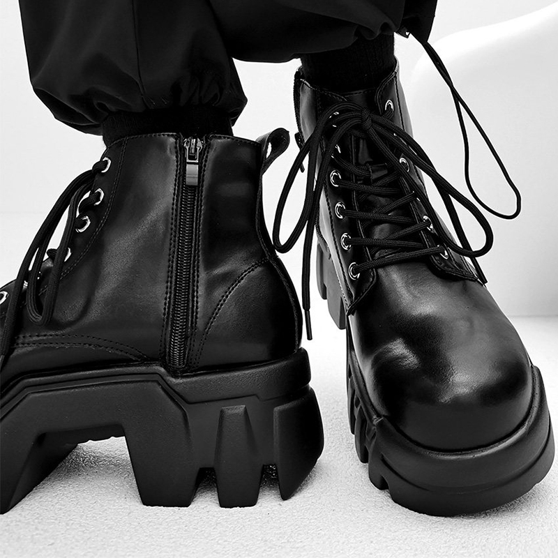 Street Fashion Punk - รองเท้าบูทแฟชั่นหรูหราสำหรับผู้ชาย รองเท้าหนังแท้ สไตล์คาวบอย ฤดูใบไม้ผลิ ฤดูใบไม้ร่วง รองเท้าบูทพื้นหนา