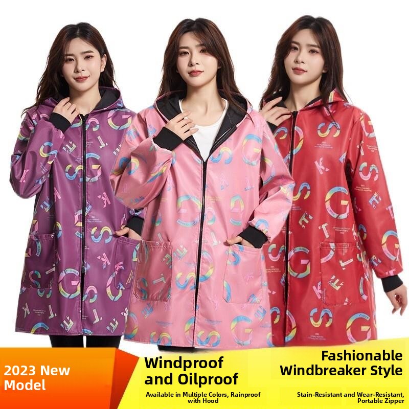 Street Fashion Vendors - เสื้อกันฝนไซส์ใหญ่ ผ้าฟลีซหนา แขนยาว แฟชั่นสไตล์เกาหลี สำหรับพ่อค้าแม่ค้าขายผัก