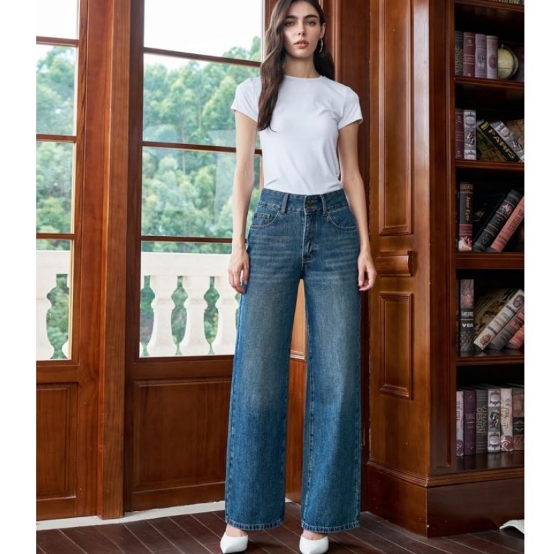กางเกงยีนส์ทรงตรงสีน้ำเงินแฟชั - Street Fashion Korean Girl บทวิจารณ์และราคา