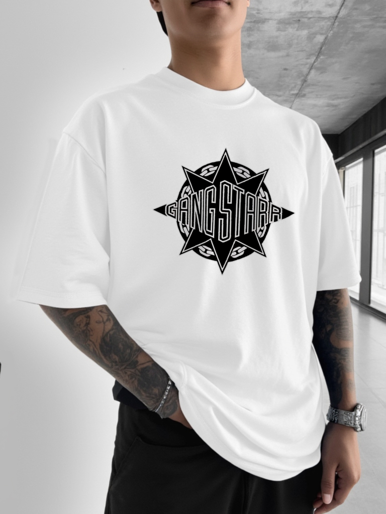Gang Starr Logo Print T-Shirt  - Street Fashion Logo Design บทวิจารณ์และราคา