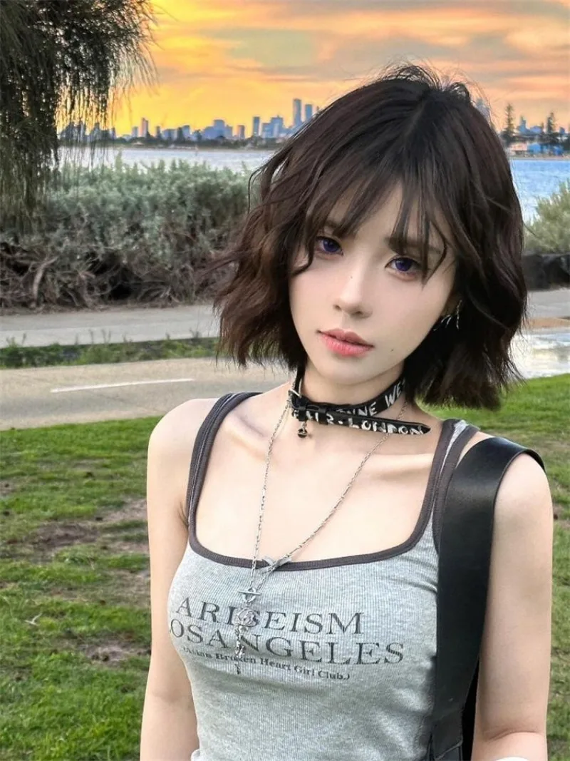 เสื้อกล้ามพิมพ์ลายตัวอักษรสีตั - Street Fashion Korean Girl บทวิจารณ์และราคา