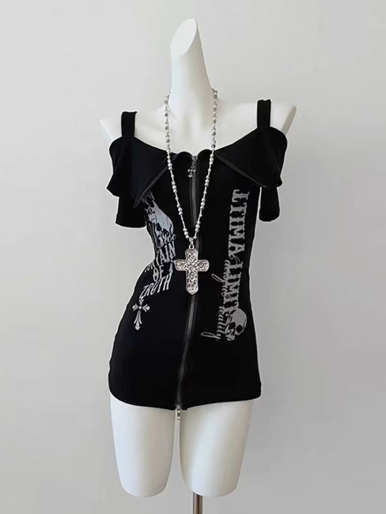 Gothic Black Y2K Subculture Sk - Street Fashion Zip Up Hoodie บทวิจารณ์และราคา