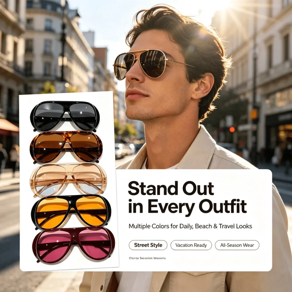 ชุด 5 ชิ้น - แว่นกันแดดกรอบใหญ - Street Fashion Events บทวิจารณ์และราคา