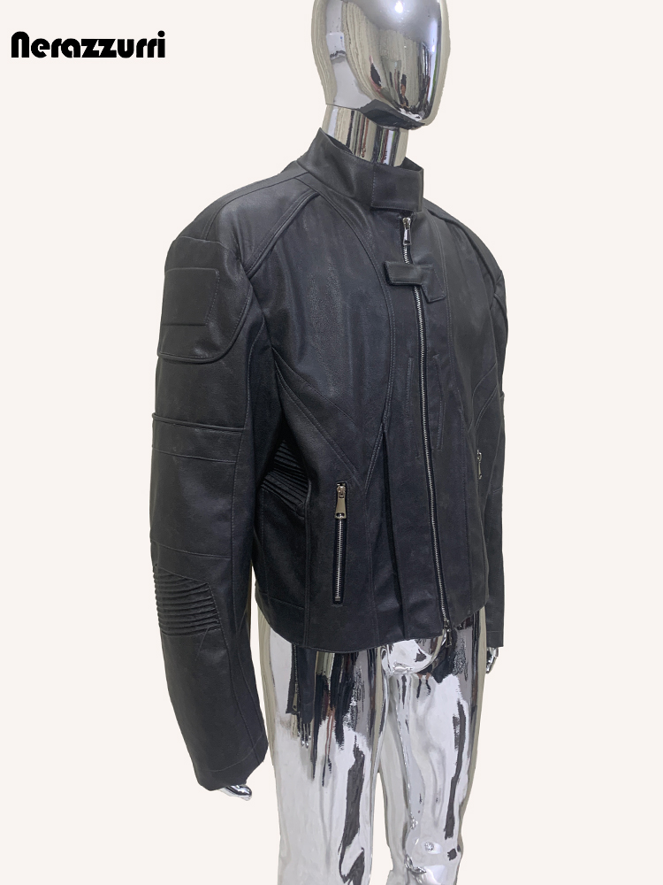 เสื้อแจ็คเก็ตนักแข่งหนัง PU สี - Street Fashion Runway บทวิจารณ์และราคา