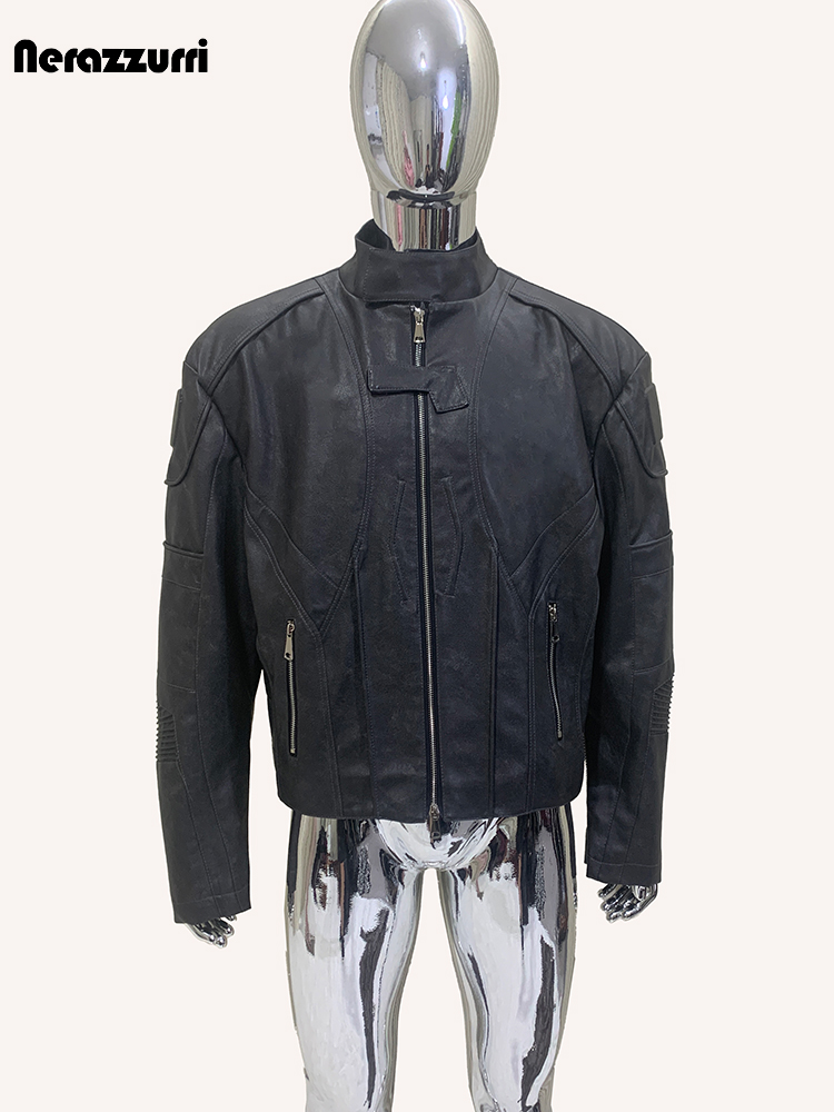 เสื้อแจ็คเก็ตนักแข่งหนัง PU สี - Street Fashion Runway บทวิจารณ์และราคา