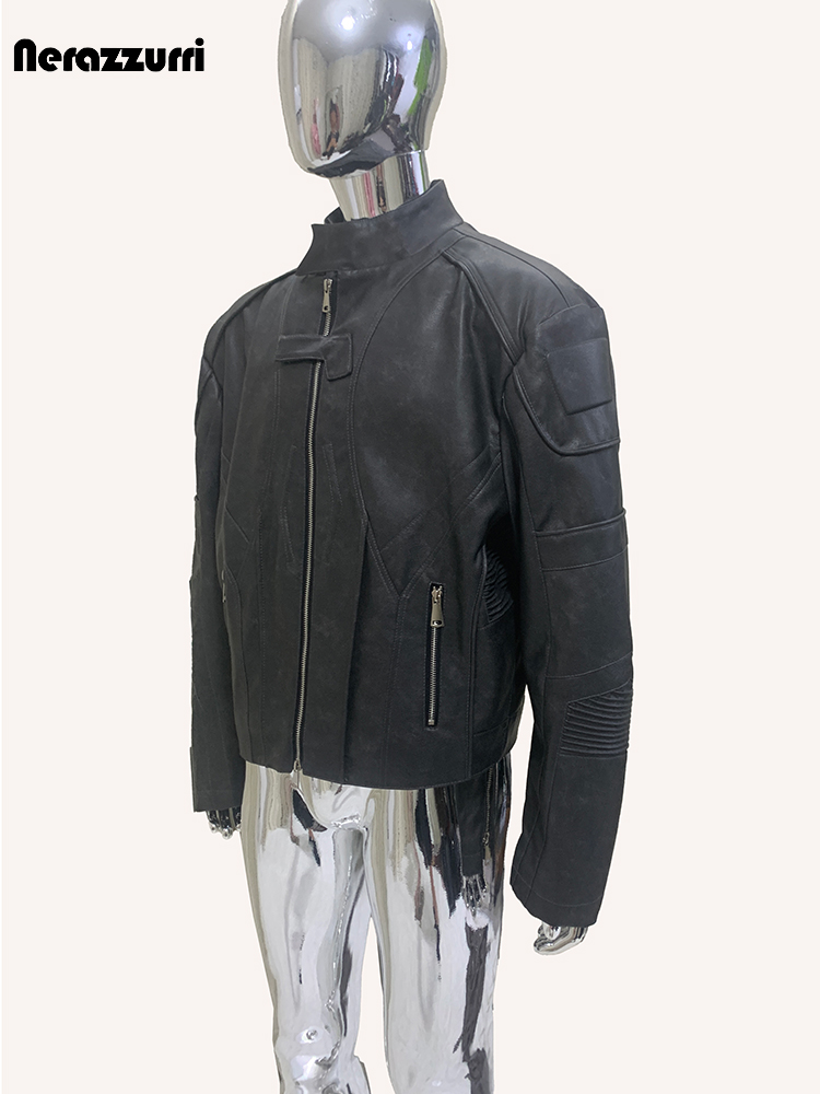 เสื้อแจ็คเก็ตนักแข่งหนัง PU สี - Street Fashion Runway บทวิจารณ์และราคา