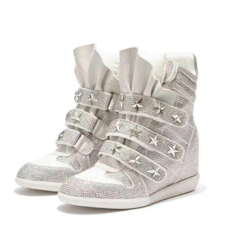 รองเท้าบูทหุ้มข้อประดับเพชรสำห - Street Fashion Walk บทวิจารณ์และราคา