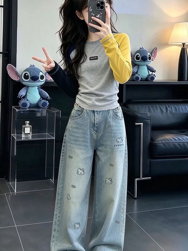ชุดเดนิมแขนยาวลำลองสำหรับสาวๆ  - Street Fashion Korean Girl บทวิจารณ์และราคา