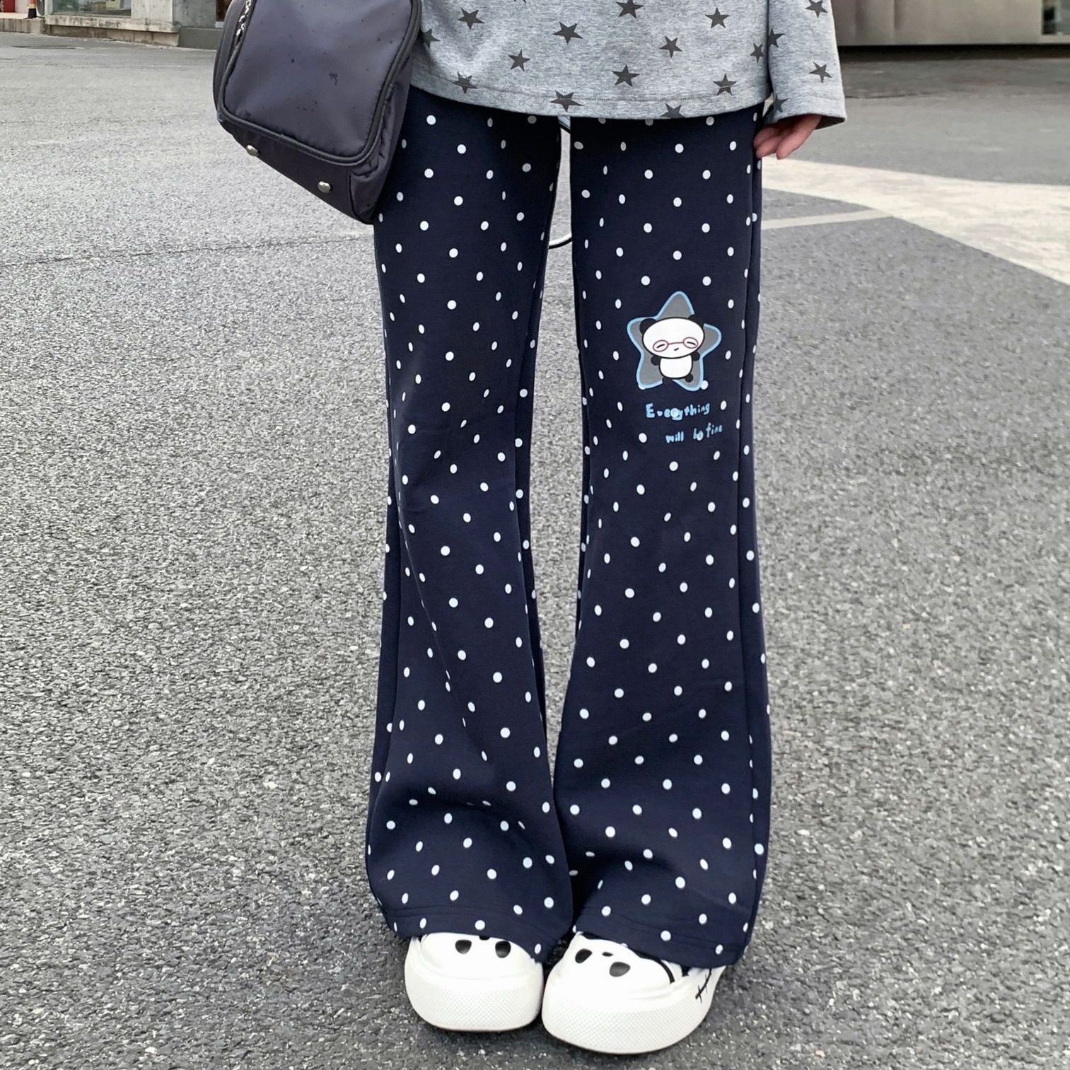 กางเกงลำลองลายจุดสไตล์วินเทจ Y - Street Fashion Korean Girl บทวิจารณ์และราคา