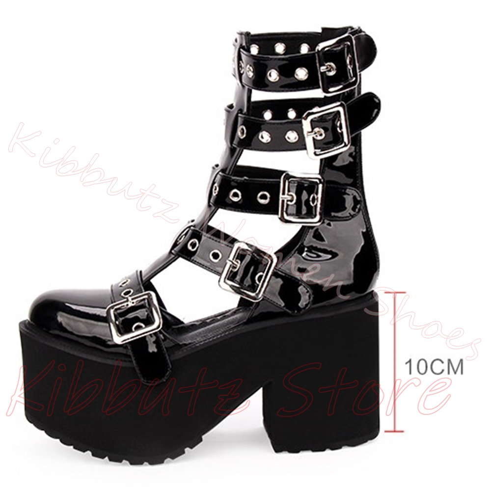 รองเท้าส้นตึกแบบรัดข้อเท้า ประ - Street Fashion Punk บทวิจารณ์และราคา