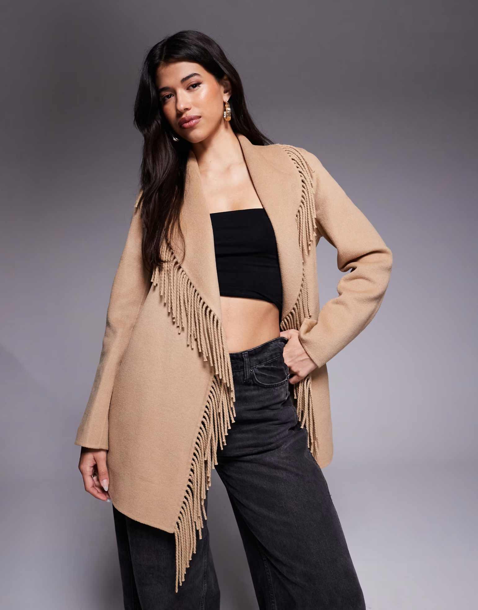 เสื้อโค้ทสั้นคอปกผ้าคลุมไหล่หร - Street Fashion Events บทวิจารณ์และราคา