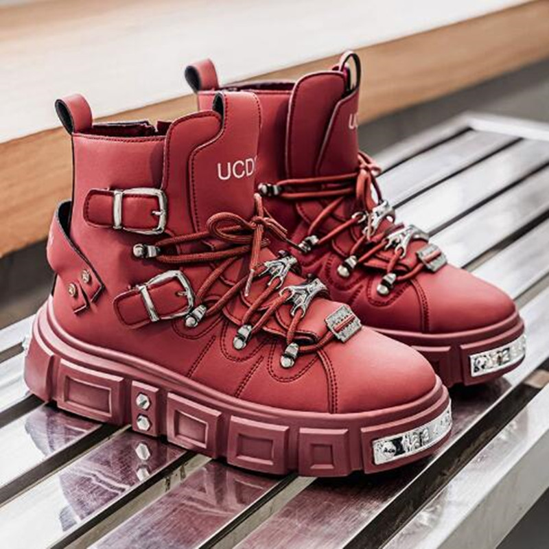 รองเท้าผ้าใบหุ้มข้อสูงสีดำสไตล - Street Fashion Punk บทวิจารณ์และราคา
